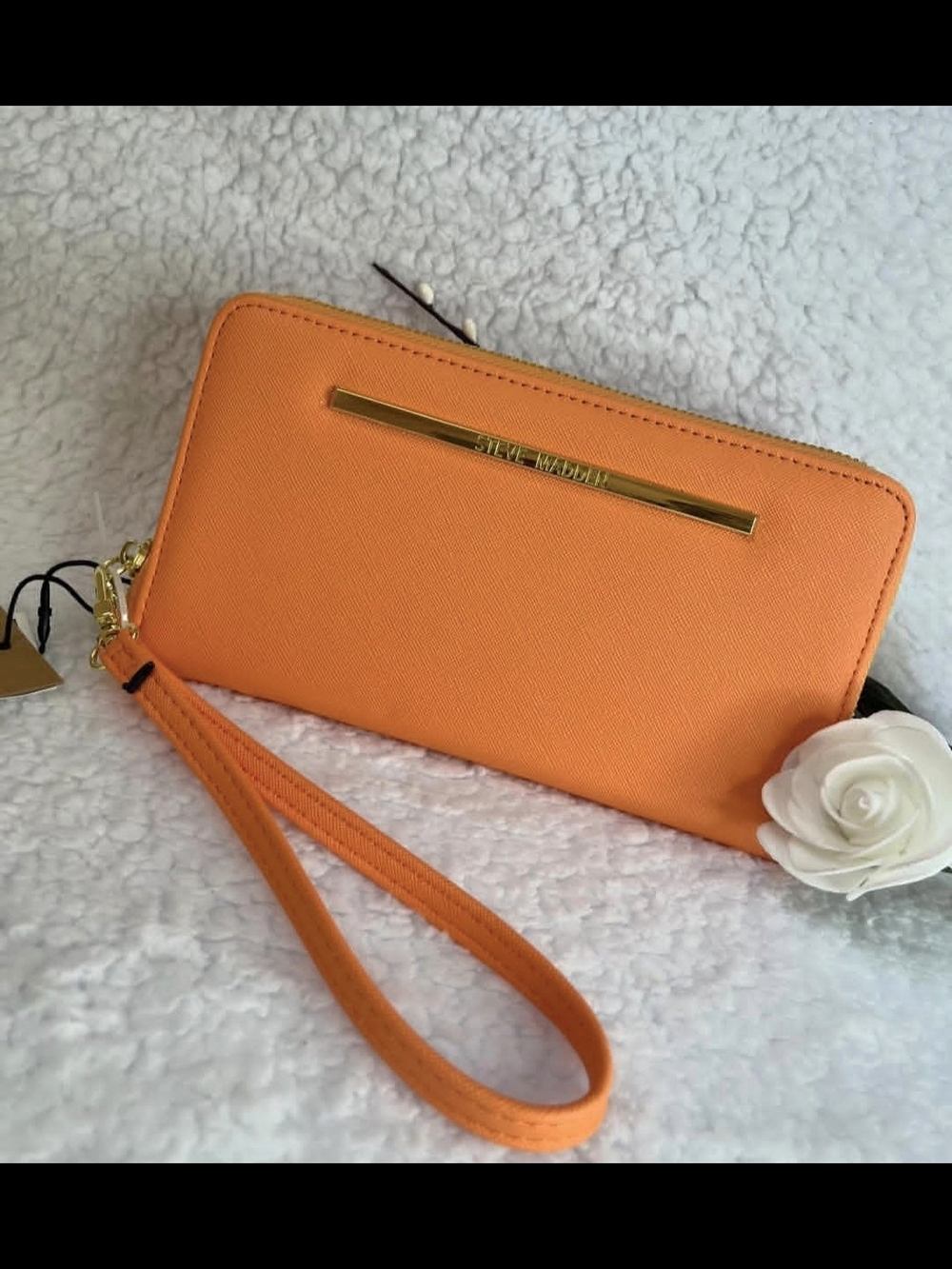 Steve Madden Bright Orange Wristlet Wallet with Gold Accent